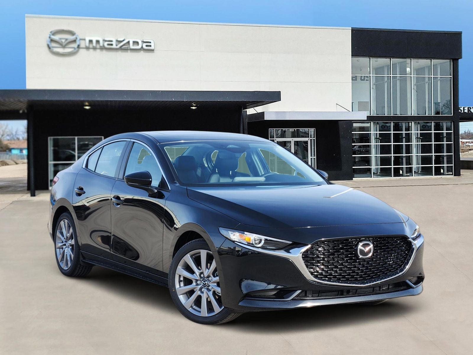 2026 Mazda Mazda3 Sedan 2.5 S Preferred in Jet Black Mica — front three-quarter view