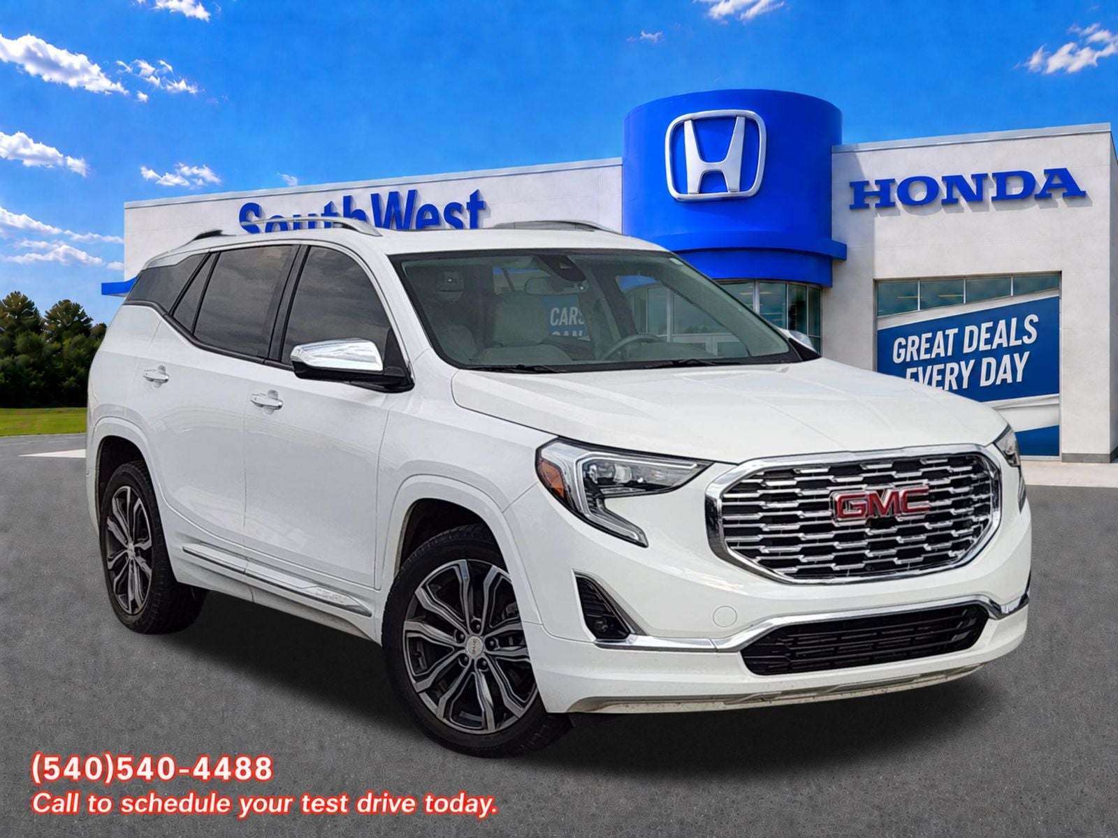 2018 GMC Terrain Denali in Summit White — front three-quarter view
